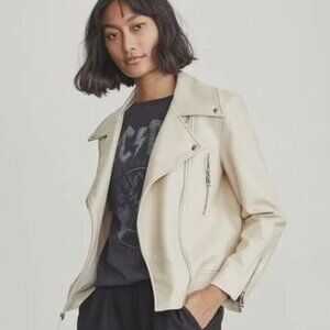 Elizabeth And James Ivory Cream Faux Leather Multi Zipper Moto Jacket